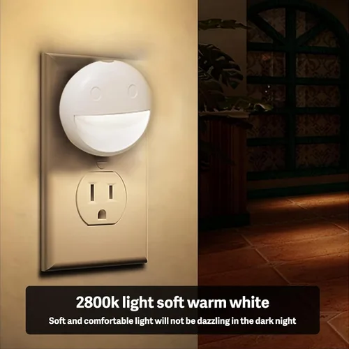 Vista 3 de VAVOFO Luz nocturna LED con sensor automático, paquete de 4, 2900-3200K blanco cálido, diseño de cara sonriente, lámpara de noche de pared