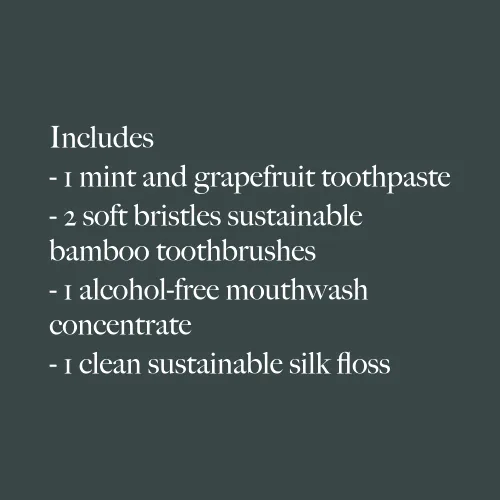 Vista 2 de Nudge Kit de cuidado bucal: juego completo con pasta de dientes de menta, cepillos de dientes de bambú, concentrado de enjuague bucal, hilo de seda