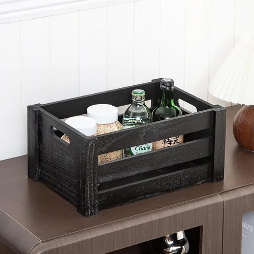 Vista 9 de Cajas grandes clásicas de madera negra para exhibición, conjunto de 3 cajas de madera con asas, cajas de madera hechas a mano estilo rústico