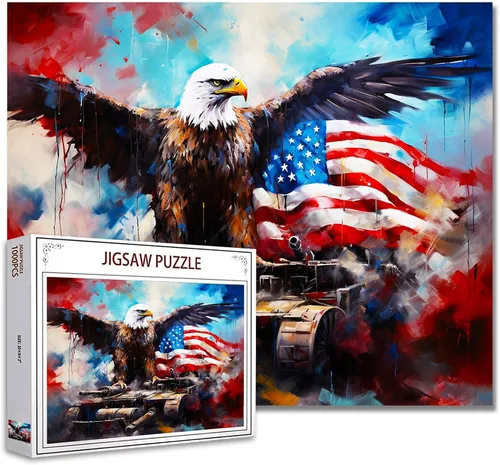Vista 17 de Rompecabezas de 1000 piezas con la bandera americana y águila para adultos, rompecabezas del 4 de julio, para juegos de actividades familiares