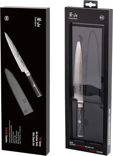 Vista 7 de Cangshan YARI Series 501288 Cuchillo Sashimi de 8 pulgadas con funda, acero de Damasco X-7