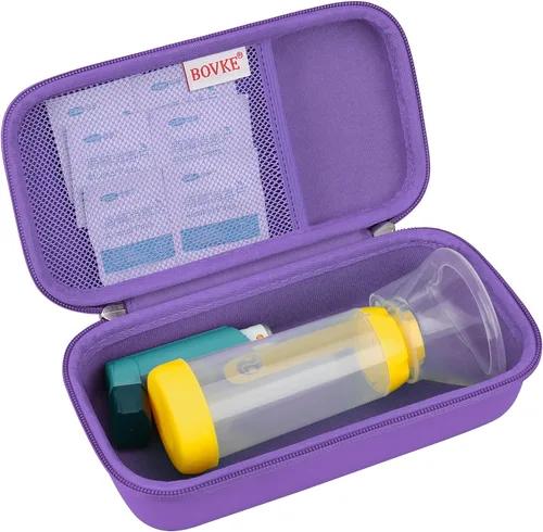 Vista 11 de BOVKE Estuche rígido de viaje para inhalador de asma, espaciador de inhalador para niños y adultos, máscaras, soporte para inhalador, bolsa