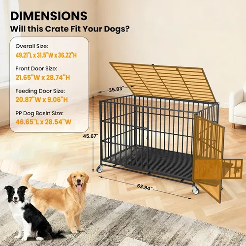 Vista 4 de Heavy Duty Escape-Proof Dog Crate - Durable Metal Kennel with 3 Doors, Removable Tray & Wheels, Indestructible Indoor Cage for Large/Medium Dogs