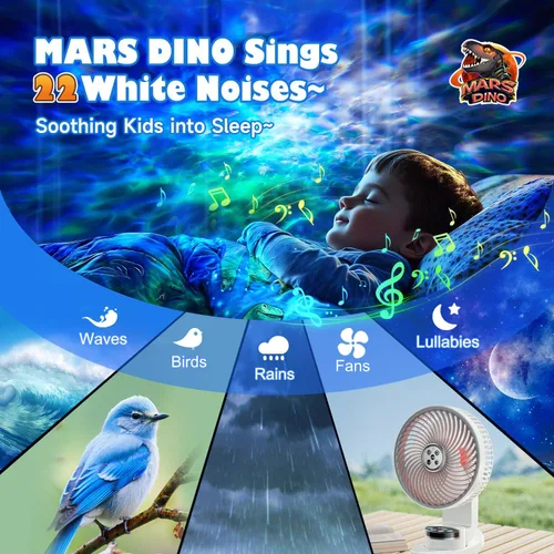 Vista 3 de Máquina de Sonido Nocturno para Bebés Proyector de Luz Nocturna de Dinosaurio, 22 Máquina de Ruido Blanco para Bebés con Altavoz Bluetooth 5.3
