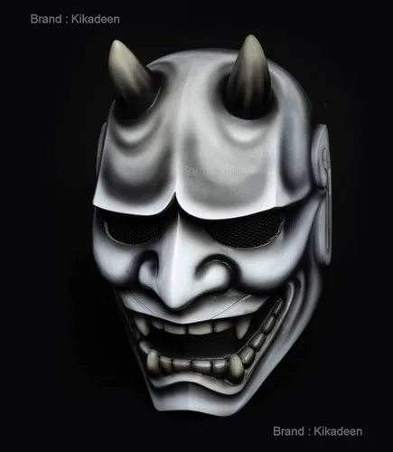 Vista 3 de Máscara japonesa Hannya Airsoft Samurai Oni Kabuki Noh Evil Demon Devil DJ Party Halloween Disfraz Cosplay blanco KK02