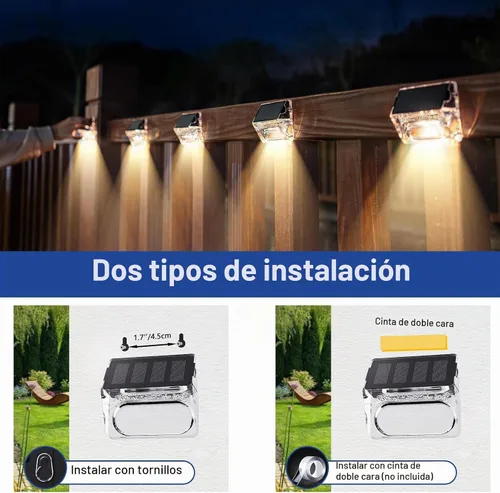 Vista 7 de Qualdout Paquete de 8 luces solares para exteriores, luces solares impermeables para cubierta con lente acrílica transparente, luces solares blancas