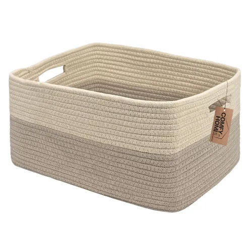 Vista 64 de COMFY-HOMI Cestas de almacenamiento de 11.5 x 7.5 x 4.7 pulgadas para organizar, cesta tejida de cuerda de algodón, caja de almacenamiento de marrón