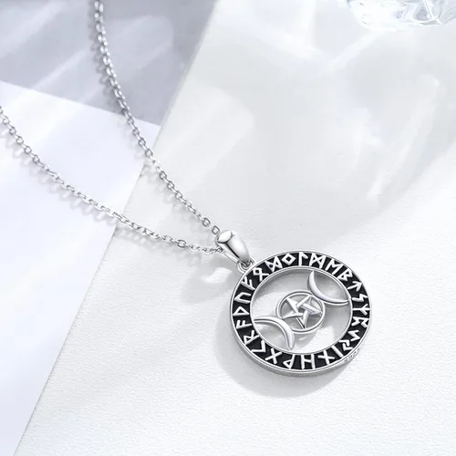 Vista 5 de Coachuhhar Triple Moon Goddess Celtic Necklace for Women 925 Sterling Silver MoonstonePentagramRune Pendant Wiccan Pagan Jewelry Gifts for Girls