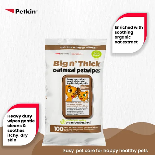 Vista 3 de Toallitas para mascotas Petkin para perros y gatos, harina de avena, 100 toallitas (grandes) para perros y gatos - Calma la piel seca y con picazón