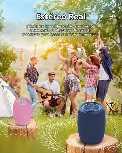Vista 4 de Altavoz Bluetooth, altavoz inalámbrico portátil con sonido fuerte estéreo, BT5.3, IPX5 impermeable, emparejamiento TWS, para fiestas en casa al aire