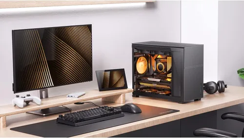 Vista 2 de JONSBO D31 MESH Caja de ordenador negra Micro ATX, compatible con placa base MATX/ITX/Soporte RTX 4090 (335-400 mm) GPU 360/280AIO, alimentación