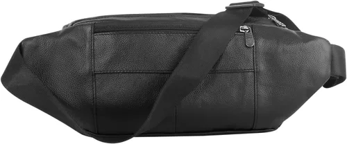 Vista 6 de Riñonera de piel auténtica, bolsa de cintura, organizador con cinturón ajustable, múltiples bolsillos para hombres y mujeres, Negro-878 Grande, L