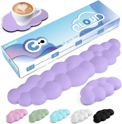 Vista 13 de Reposamuñecas Cloud para teclado de computadora con base antideslizante, extensión ergonómica de espuma viscoelástica para muñecas para escritura
