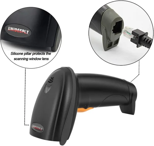 Vista 6 de Escáneres de código de barras con cable 1D para computadoras, cable USB UNIDEEPLY de código de barras láser de mano, etiqueta de escaneo manual