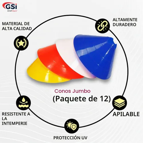 Vista 8 de GSi Conos de Fútbol Jumbo - Pack de 12 Alta Visibilidad Cono/Valla Convertible Correa de Transporte Incluida para Ejercicios