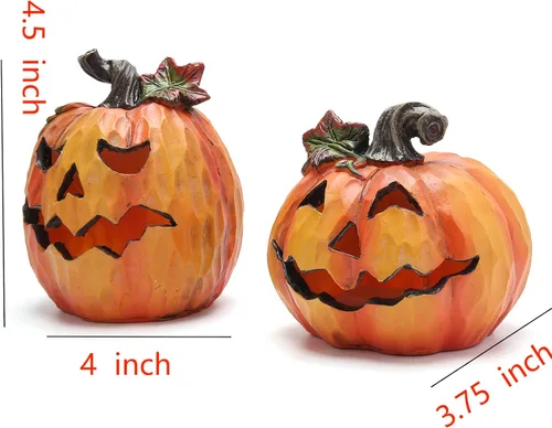 Vista 5 de Hodao Paquete de 2 decoraciones de calabaza de Acción de Gracias, decoraciones hechas a mano para Halloween, decoración de calabaza de otoño