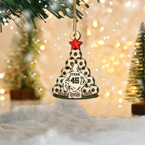 Vista 5 de Adornos de Navidad deportivos personalizados, adorno de madera impreso plano en 2D para el árbol de Navidad, decoración de fiesta de Navidad