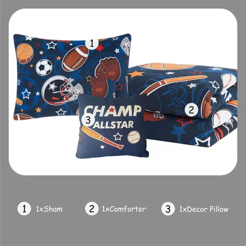 Vista 6 de Kaleido Space Juego de Edredón para Niños Tamaño Twin para Niños, Juego de Ropa de Cama de Juegos de Pelota que Brilla en la Oscuridad, 1 Edredón, 1