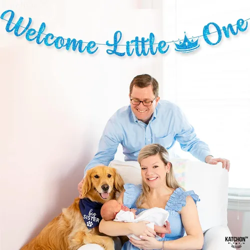 Vista 9 de KatchOn Cartel de bienvenida con purpurina Little One - Azul, 10 pies, sin bricolaje Cartel de bienvenida para decoración de baby shower para bebé