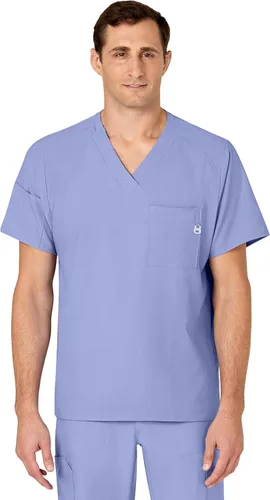 Vista 14 de WonderWink W123 6355 - Camiseta de manga corta para hombre Camiseta médica con cuello en V de 4 bolsillos, hecha para funcionar, ajustar, tela Negro