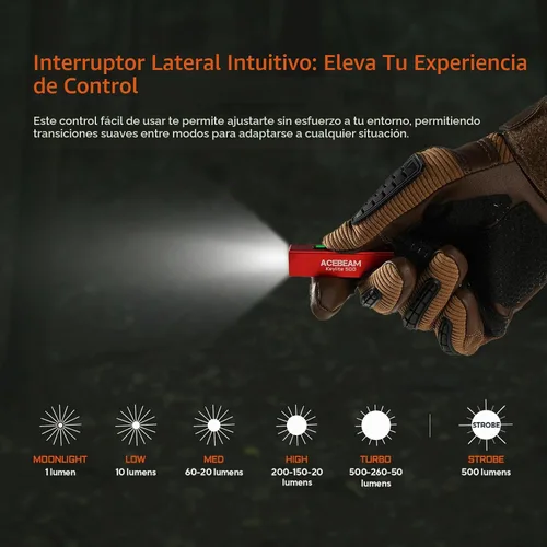 Vista 8 de ACEBEAM Keylite - Linterna de 500 lúmenes altos, luz EDC de bolsillo plano