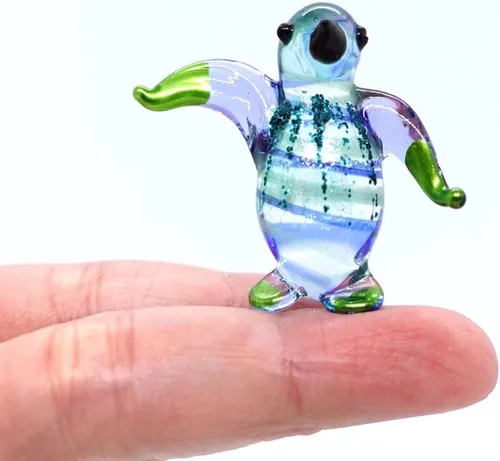 Vista 6 de Figuras pequeñas de diapositivas de pingüinos, arte de vidrio soplado a mano, animales de pájaros, regalo coleccionable, decoración del hogar
