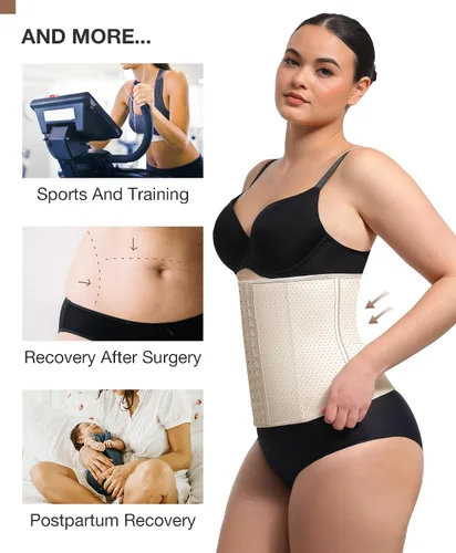 Vista 4 de Entrenador de cintura para mujer, corsé de látex bajo el busto, corsé de control de abdomen, faja deportiva de reloj de arena, Piel