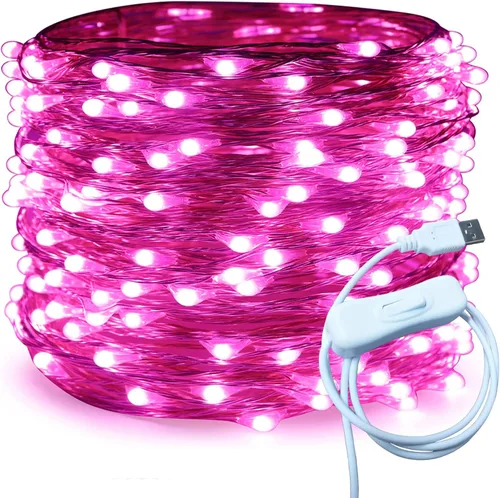 Vista 15 de RUICHEN Cable plateado de 33 pies con 100 luces LED USB con interruptor de encendido/apagado (blanco cálido)