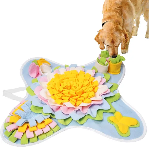 Vista 7 de Tapete de olfateo para perros, juguetes de rompecabezas, tapete interactivo para alimentación de mascotas, alimentación de gatos con mango