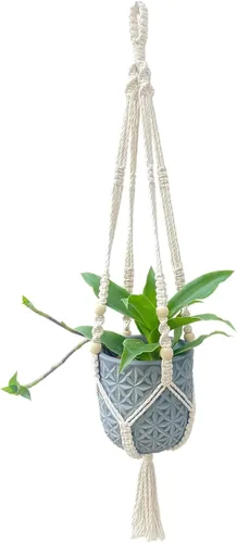 Vista 8 de Saigon Home Decor - Macetas colgantes de macramé para plantas de interior, colgador de plantas con cuentas de madera decorativas con borlas