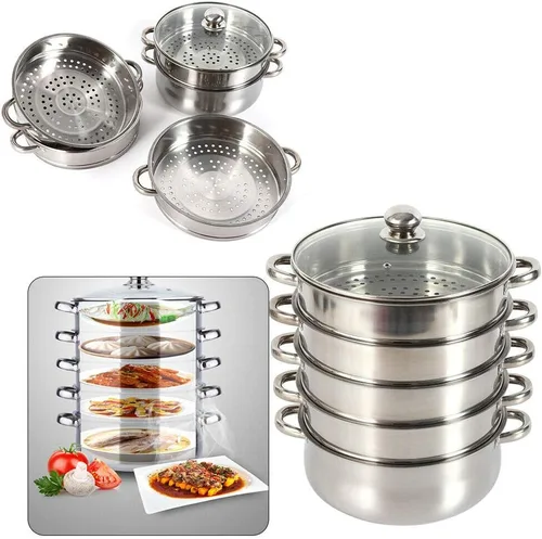 Vista 3 de Olla de vapor de 5 niveles de fondo grueso, 10.2 in/10.2 pulgadas, acero inoxidable de grado alimenticio, vaporizador de cocina para cocinar