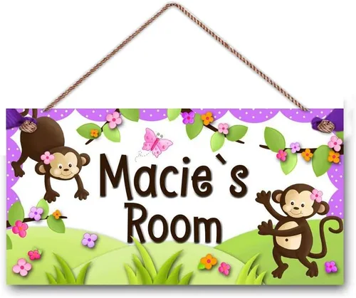 Vista 9 de Letrero de puerta de perezoso floral con nombre personalizado, flores, dormitorio, cuarto de bebé, placa de madera colgante, decoración de pared