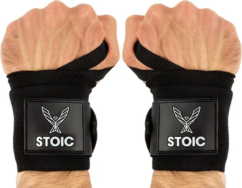 Vista 10 de Stoic Muñequeras para levantamiento de pesas, levantamiento de pesas, entrenamiento cruzado, culturismo con bucle para el pulgar. para entrenamiento