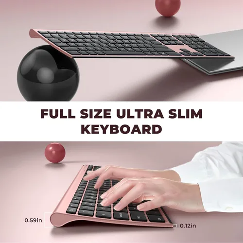 Vista 2 de Vssoplor - Juego combinado de teclado y mouse inalámbricos, recargable, silencioso, de tamaño completo, diseño ultra delgado para laptop, PC Negro
