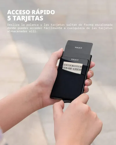Vista 2 de VULKIT Card Holder with Money Pocket Pop Up Wallet RFID Blocking Slim Metal Bank Card Case Holds 5 Cards and Notes Negro