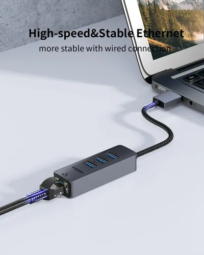 Vista 6 de Adaptador USB a Ethernet para computadora portátil, 4 en 1 USB3.0 a RJ45 Hub, 3* USB 3.0, Gigabit 10/100/1000Mbps, soporte para MacBook, Surface