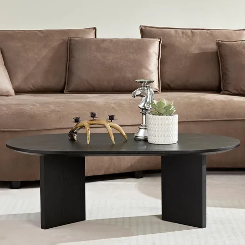 Vista 3 de KEVINSPACE W39.37 Mesa de centro ovalada para sala de estar Casa Moderna Mesa de café con diseño Patas de mesa de centro de madera Mesa de té 39.37