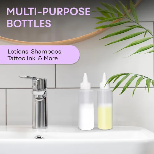 Vista 4 de BRIGHTFROM Botellas aplicadoras con tapa giratoria, botellas de plástico vacías de 2 onzas, recargables, boquilla de apertura/cierre, multiusos