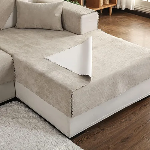 Vista 4 de Funda impermeable para sofá en forma de L, de 1, 2, 3, 4 plazas, funda de sofá modular, antideslizante, de color sólido, funda de sofá suave, Beige