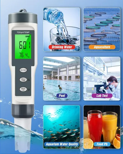 Vista 7 de Medidor de pH digital 3 en 1 con función TDS y temperatura, rango de medición de pH 0-14, precisión 0.01 de alta precisión, compensación automática