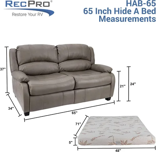Vista 2 de RecPro Colección Charles Sofá biplaza de 65 pulgadas Colchón de espuma viscoelástica Sofá extraíble Mueble RV Castaño