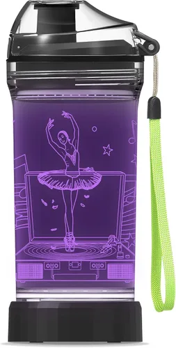 Vista 9 de YuanDian Botella de agua para niños con luz LED 3D - 14 onzas Tritan libre de BPA ecológica - 7 colores luz tazas de bebida geniales, regalo