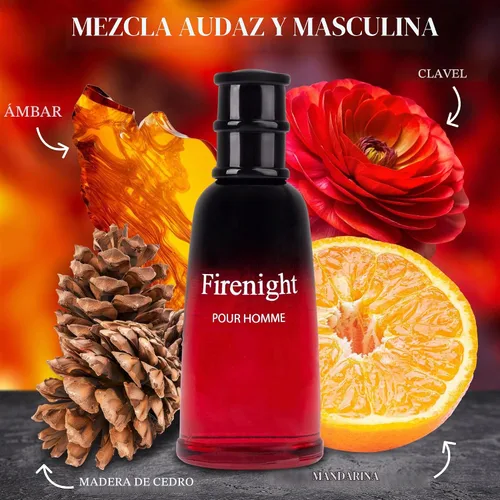 Vista 2 de Firenight - Eau De Parfum para hombre, 3.4 onzas líquidas, notas altas de flor de nuez moscada, lavanda, cedro, manzanilla, naranja mandarina