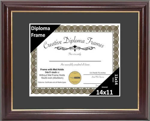 Vista 50 de Creative Picture Frames Marco para Diploma de Caoba con Borde Dorado de 12x16 pulgadas con Vidrio y Paspartú Negro y Colgadores de Pared Instalados