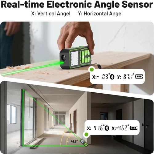Vista 8 de Herramienta de medición láser con aplicación Bluetooth, 200 pies, ± 1/16 pulgadas de alta precisión, medidor de distancia láser de haz verde