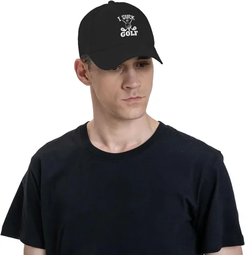 Vista 8 de Wikjxiz I Suck at Golf Hat Gorra de béisbol negra para hombres y mujeres, ajustable, sombrero deportivo novedoso