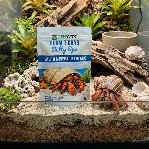 Vista 2 de CTWPets Mezcla de remojo de agua salada de cangrejo ermitaño Salty Spa Calcio y minerales traza Marine salt for hermit crabs creates