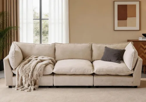 Vista 34 de Iroomy Oversized Modular Sectional Sofa, Chenille Cloud Couch, Deep Comfy Seat, 4-Seater Sofas, Couches, Living Room, Beige