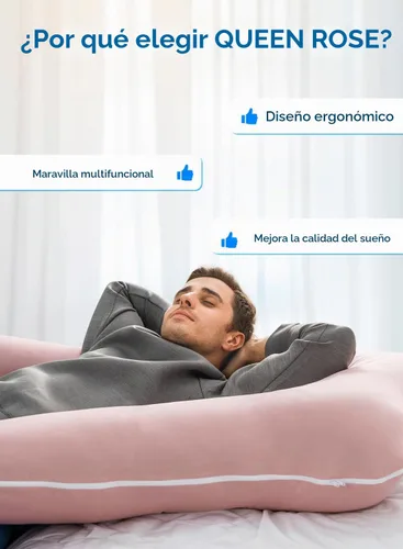 Vista 7 de QUEEN ROSE Almohadas de embarazo extra largas, almohada corporal en forma de U de 60 pulgadas para dormir, almohada refrescante de maternidad