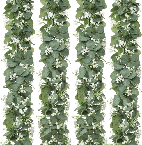 Vista 8 de 12.4FT Artificial Eucalyptus Flowers Garland 2PCS Faux Greenery Home Decor Green and Colorful-2pcs
